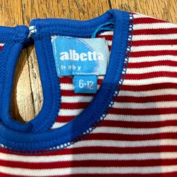 Albetta Vintage Elephant and Mouse Striped Romper 6-12 months - Picture 6 of 8